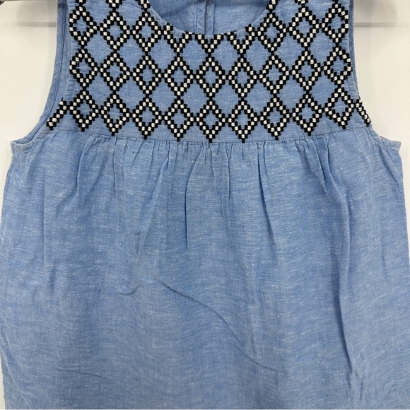 J. Crew Factory Blue Linen Blend Embroidered Sleeveless Blouse - Picture 3 of 11